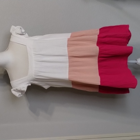 BiBi 3 Tiered Gauze Color Block Dress Size XL Pink - Picture 1 of 9